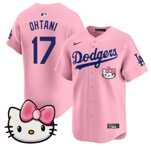 Men's Pink Los Angeles Dodgers #17 Shohei Ohtani 2025 Hello Kitty Vapor Limited Stitched Baseball Jersey